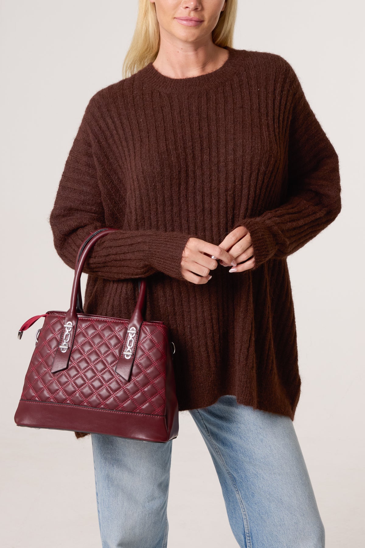 Quilted Faux Leather Hand Bag w/ Shoulder Strap
