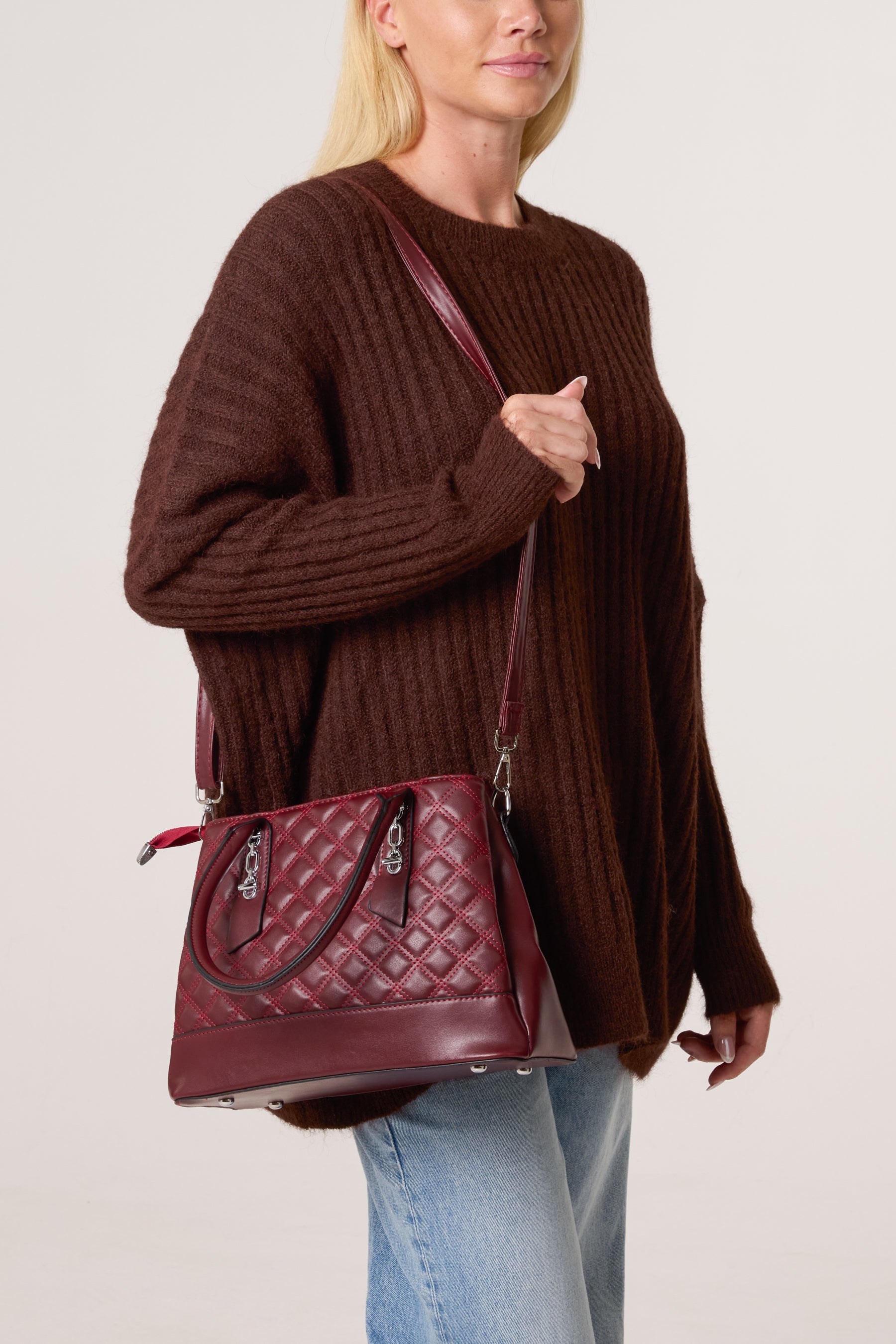 Quilted Faux Leather Hand Bag w/ Shoulder Strap