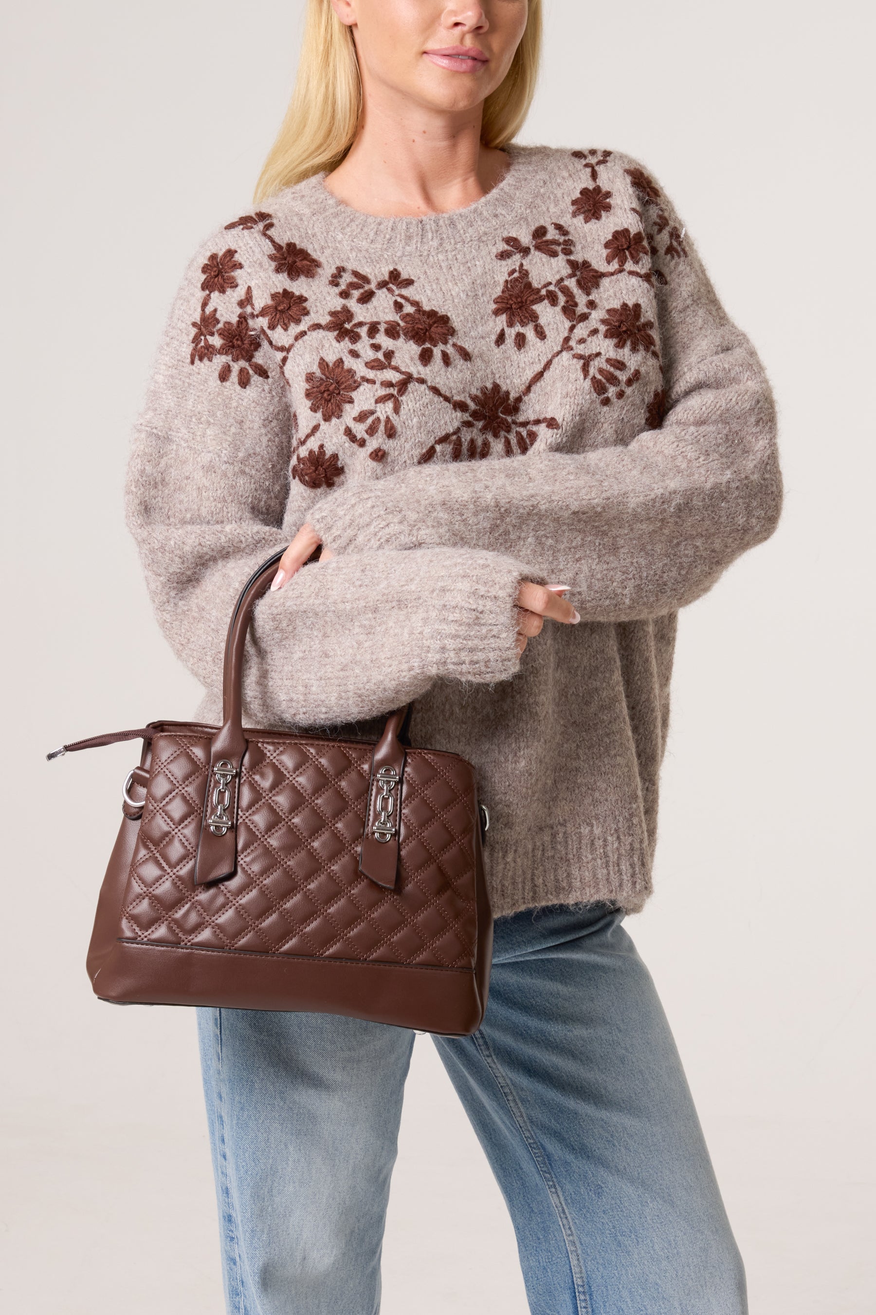 Quilted Faux Leather Hand Bag w/ Shoulder Strap