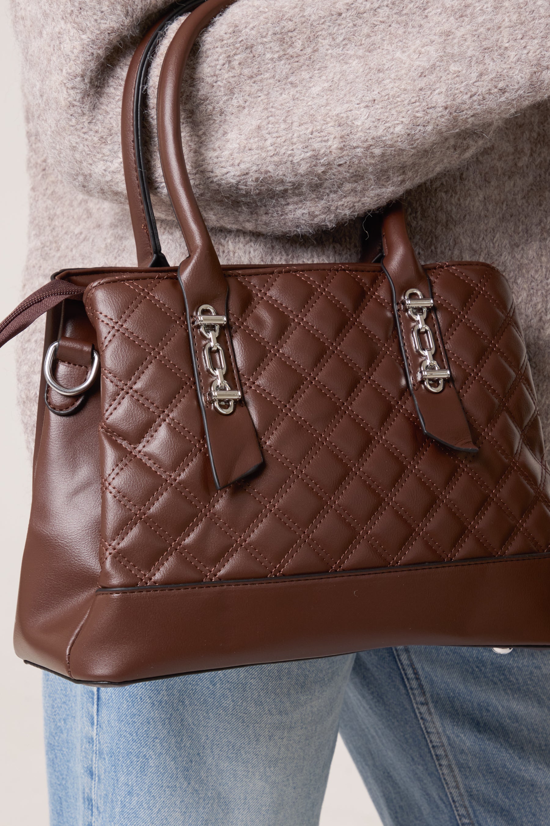 Quilted Faux Leather Hand Bag w/ Shoulder Strap
