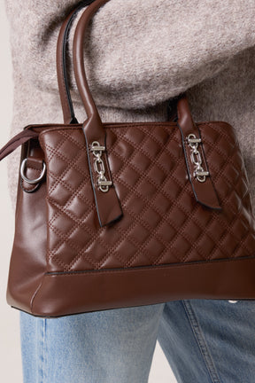 Quilted Faux Leather Hand Bag w/ Shoulder Strap