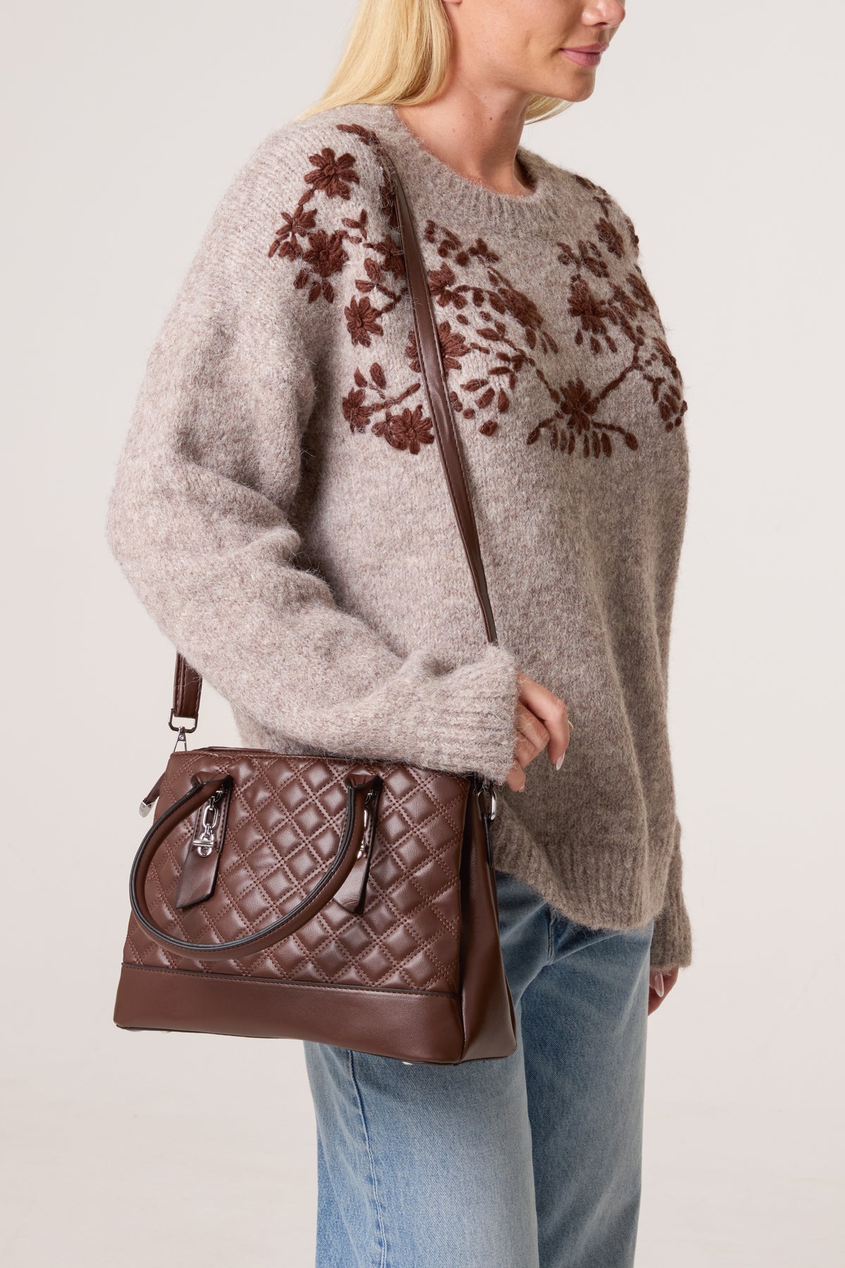 Quilted Faux Leather Hand Bag w/ Shoulder Strap