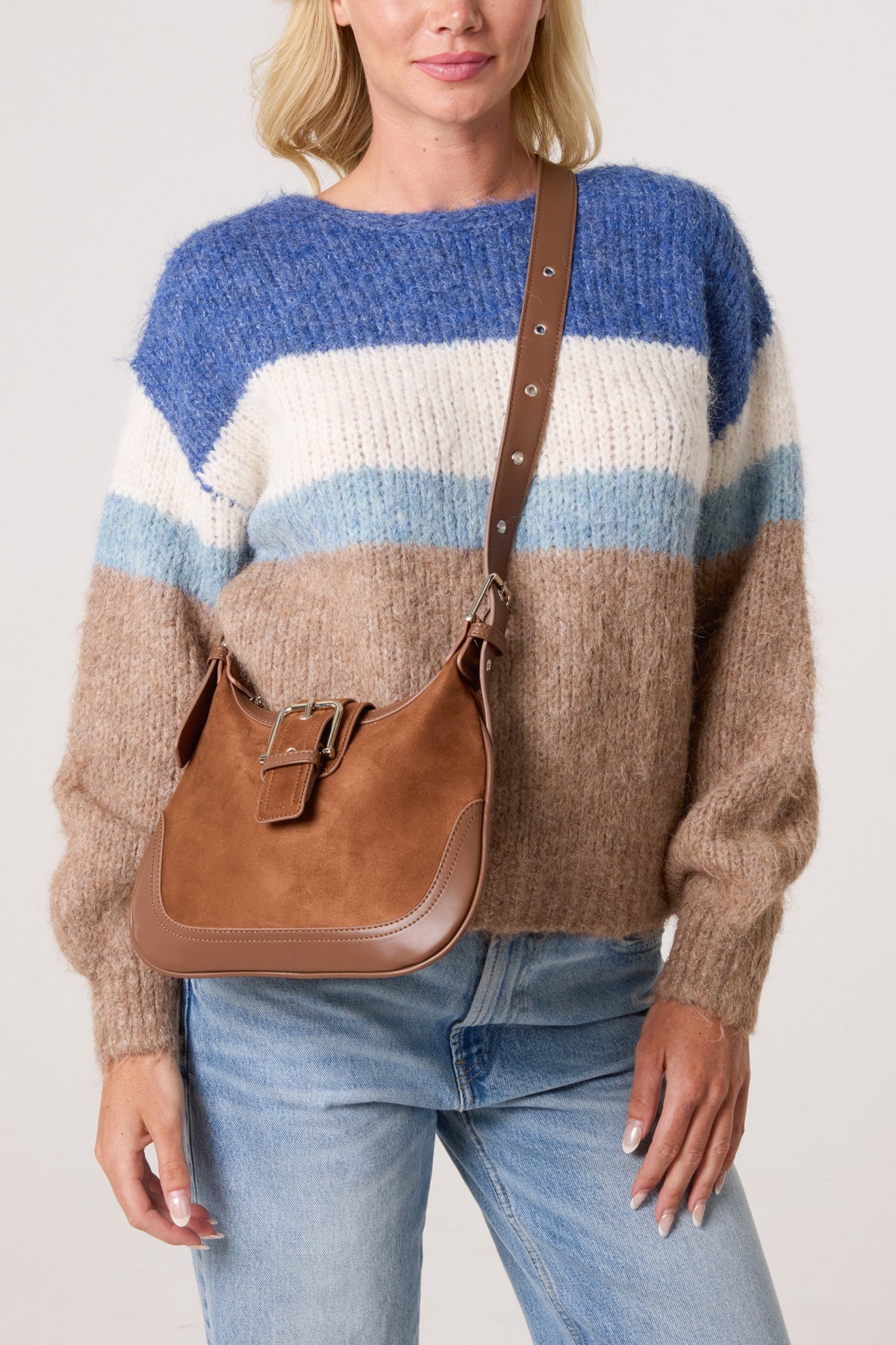 Faux Suede Buckle Shoulder Bag