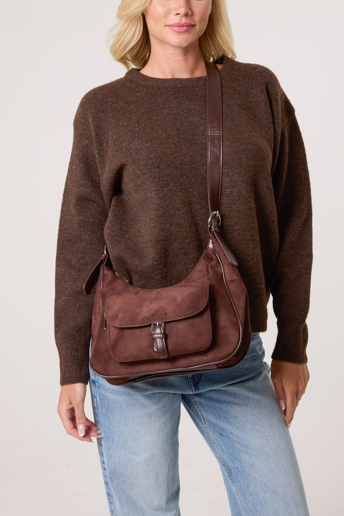 Faux Suede Pocket Shoulder Bag