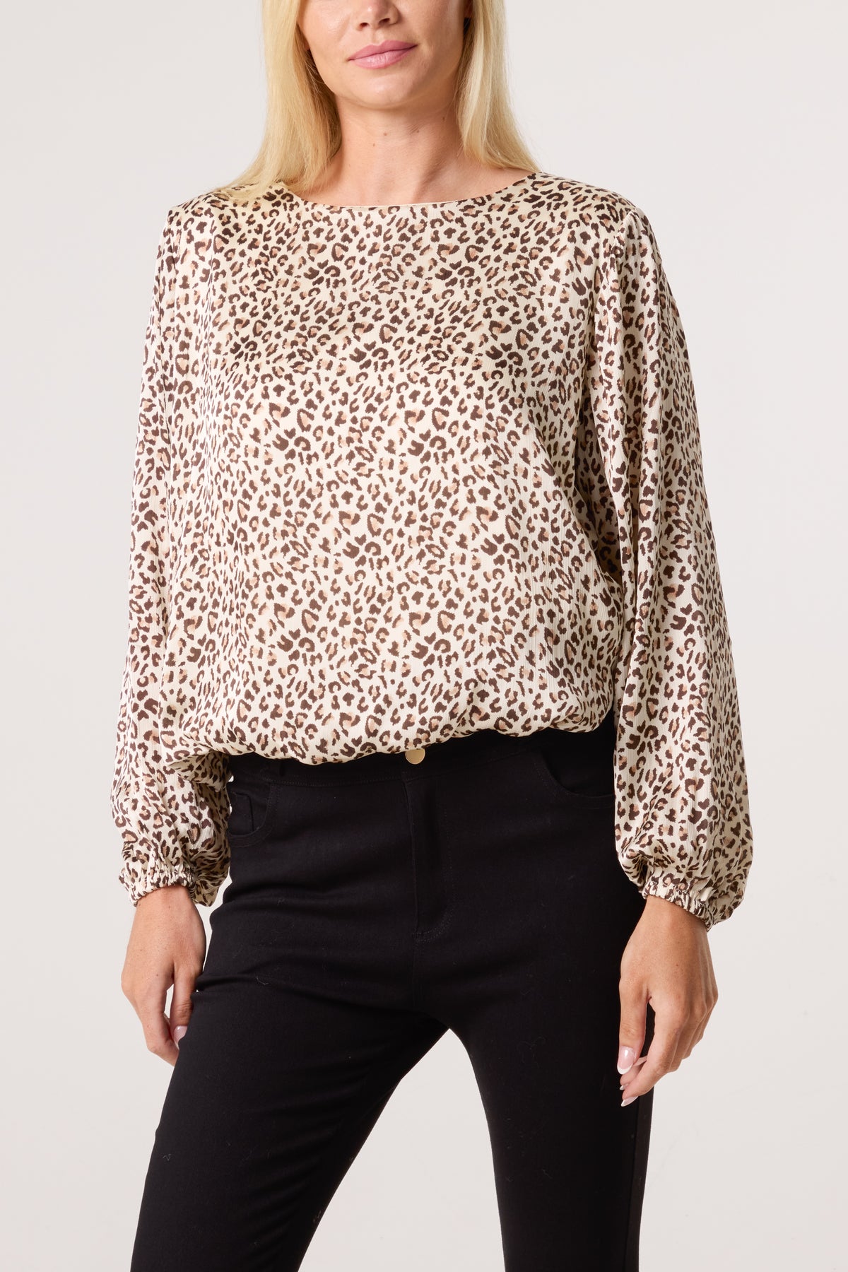 Animal Print Round Neck Bubble Top