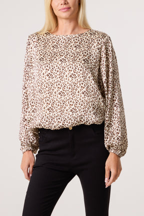 Animal Print Round Neck Bubble Top