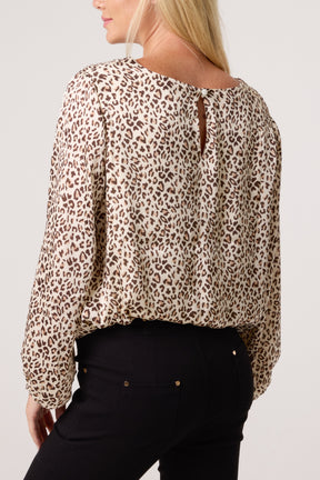 Animal Print Round Neck Bubble Top