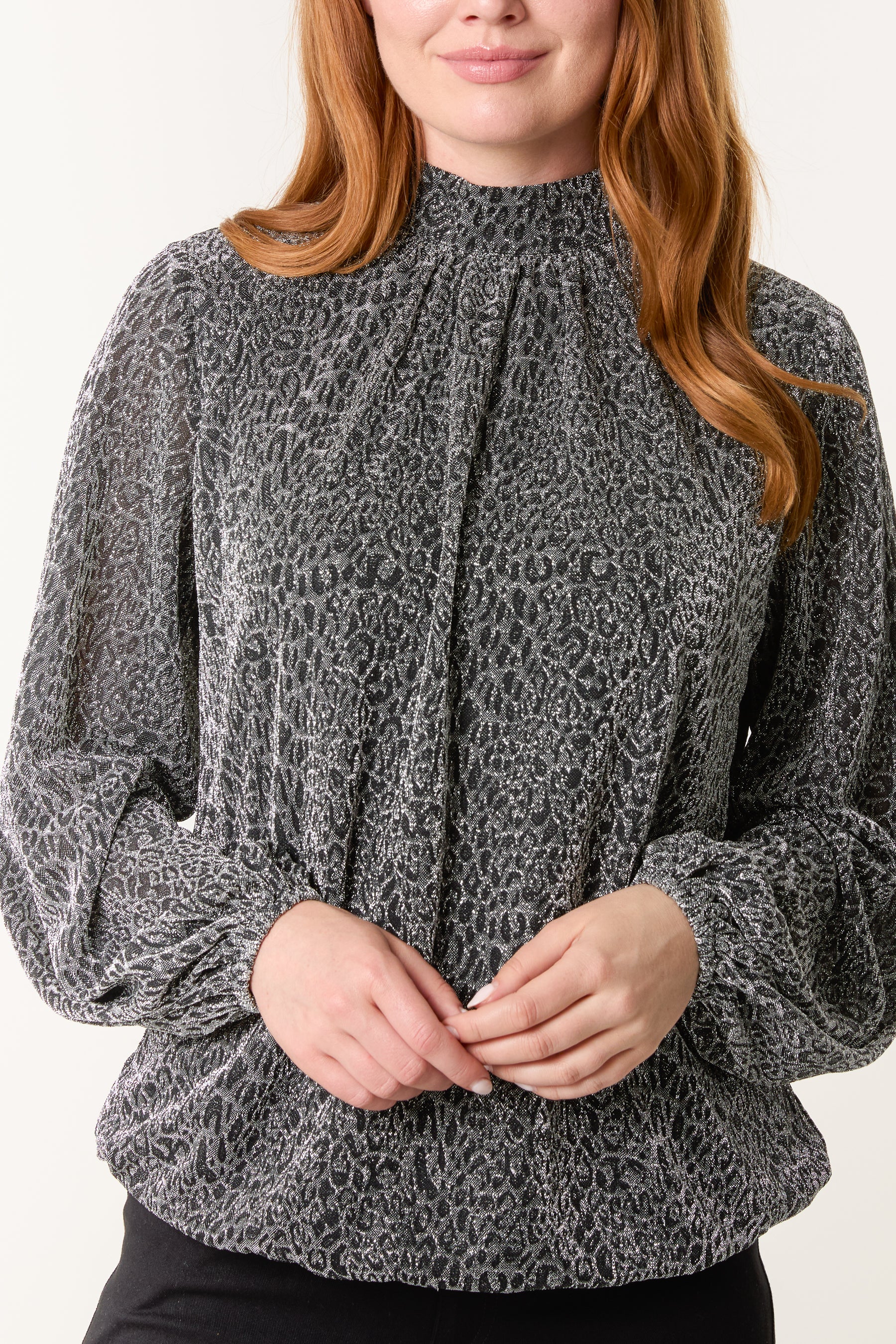 Metallic Animal High Neck Puffball Top