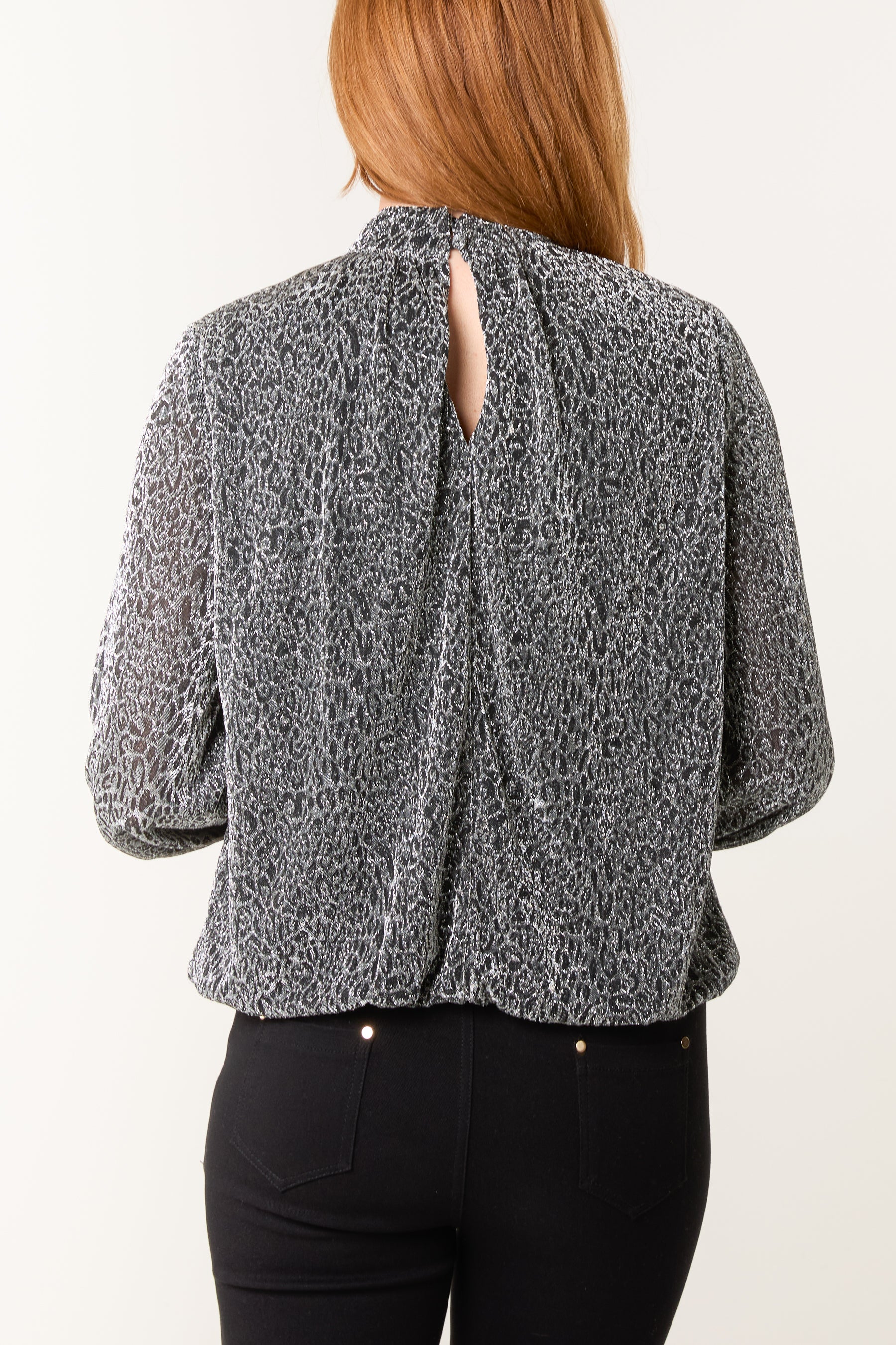 Metallic Animal High Neck Puffball Top