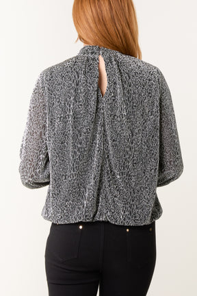 Metallic Animal High Neck Puffball Top