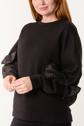 Embellished Bow Sleeve Sweatshirt