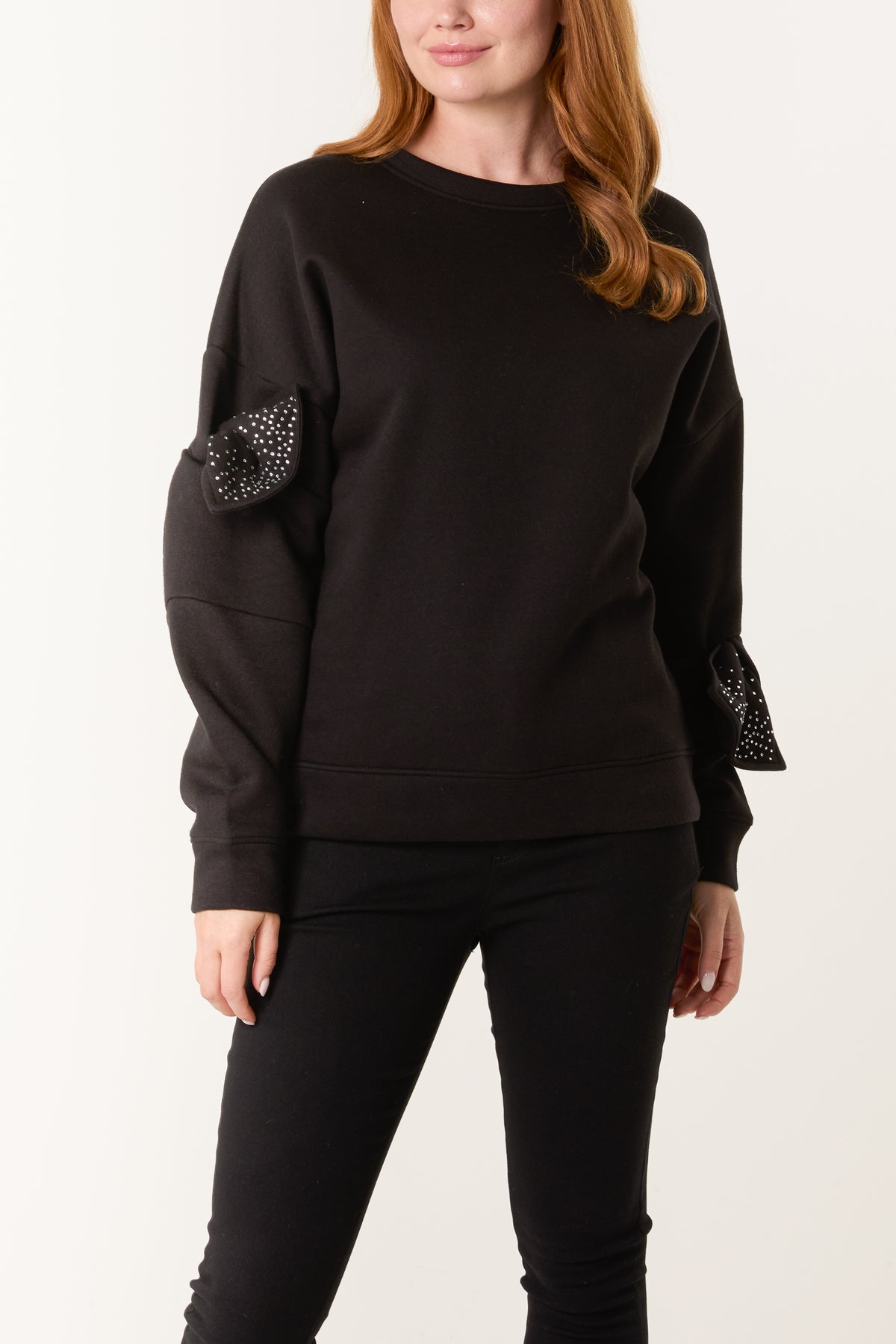 Embellished Bow Sleeve Sweatshirt