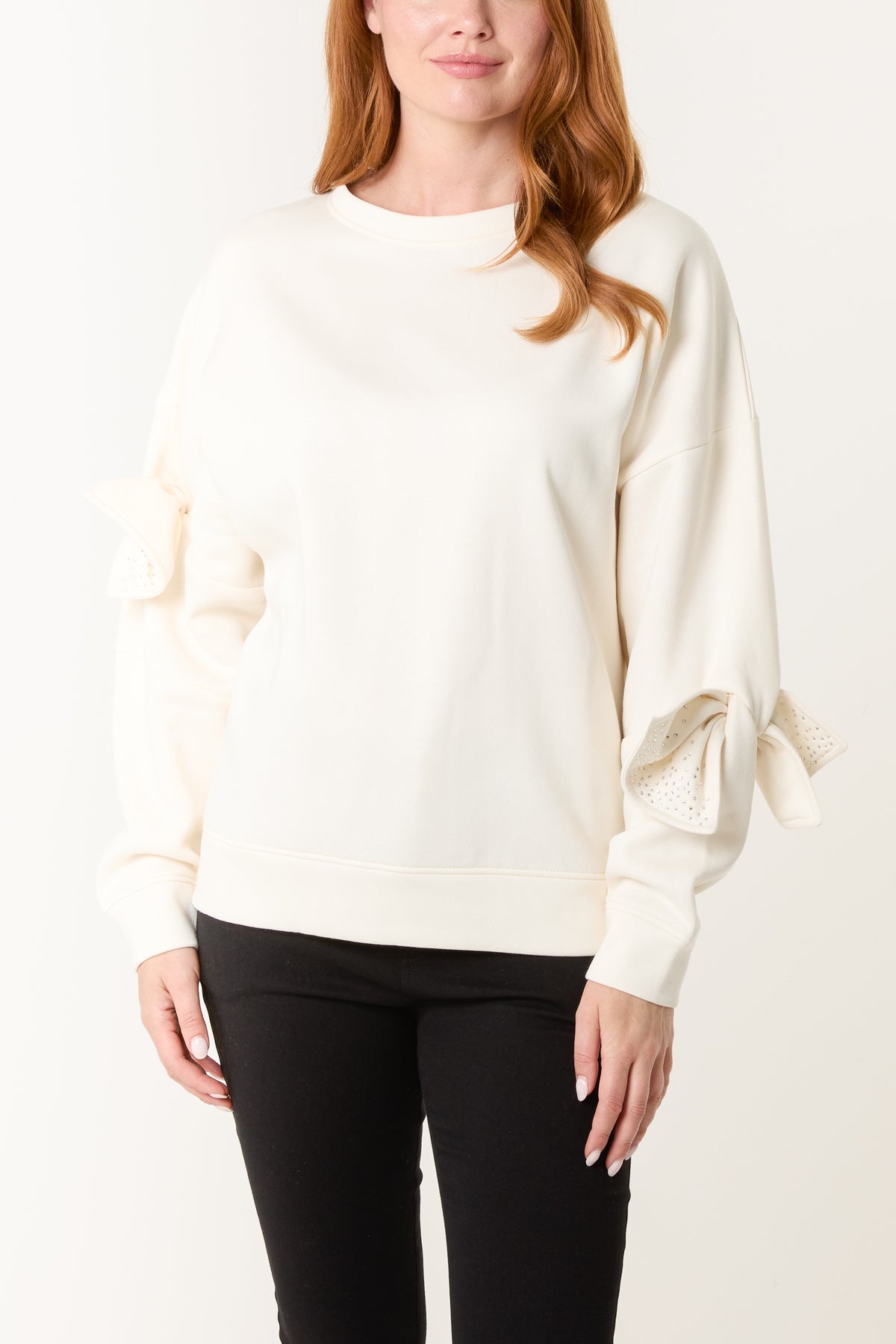 Embellished Bow Sleeve Sweatshirt