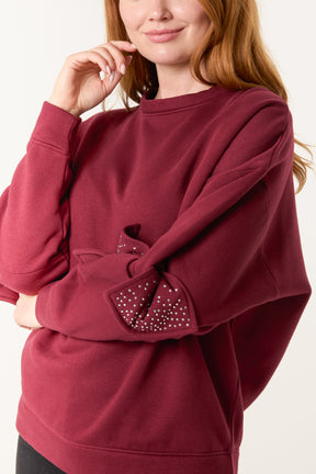 Embellished Bow Sleeve Sweatshirt