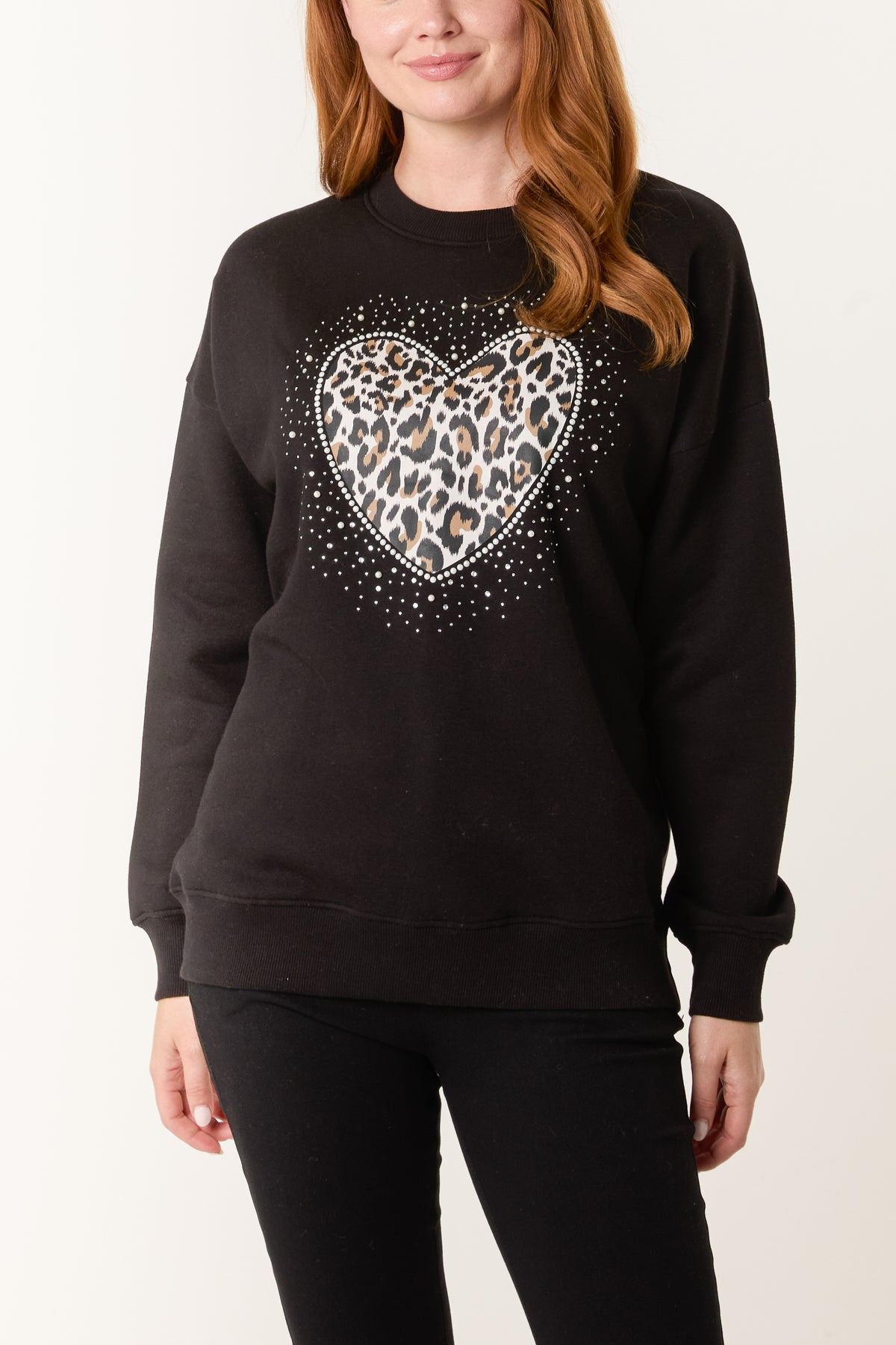 Embellished Animal Print Love Heart Sweatshirt