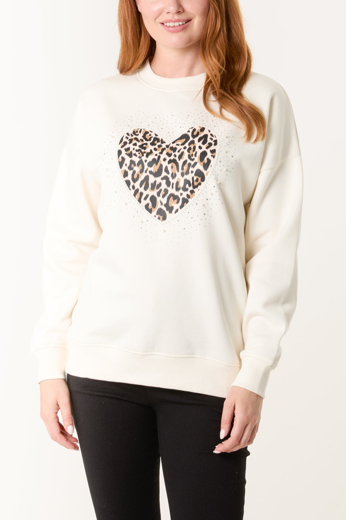 Embellished Animal Print Love Heart Sweatshirt