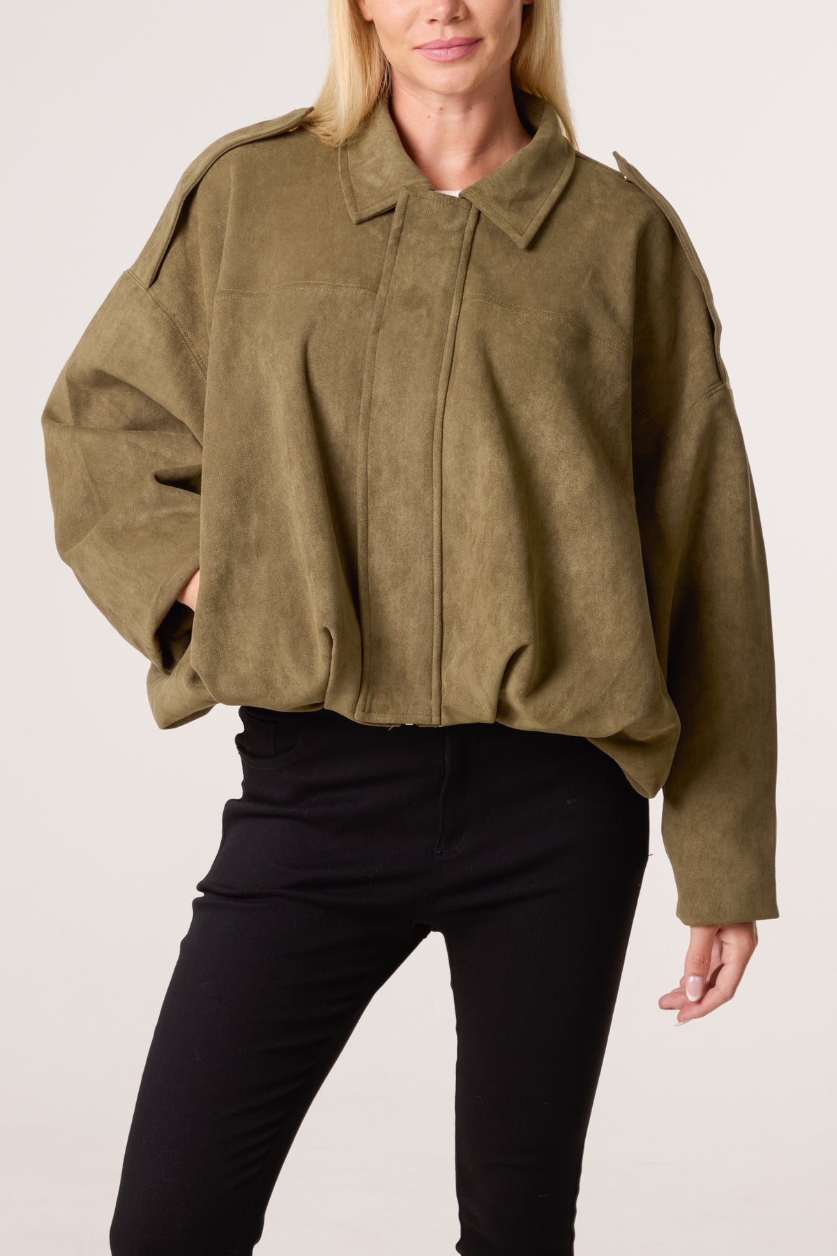 Suede Puffball Bomber Jacket