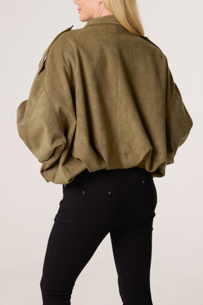 Suede Puffball Bomber Jacket
