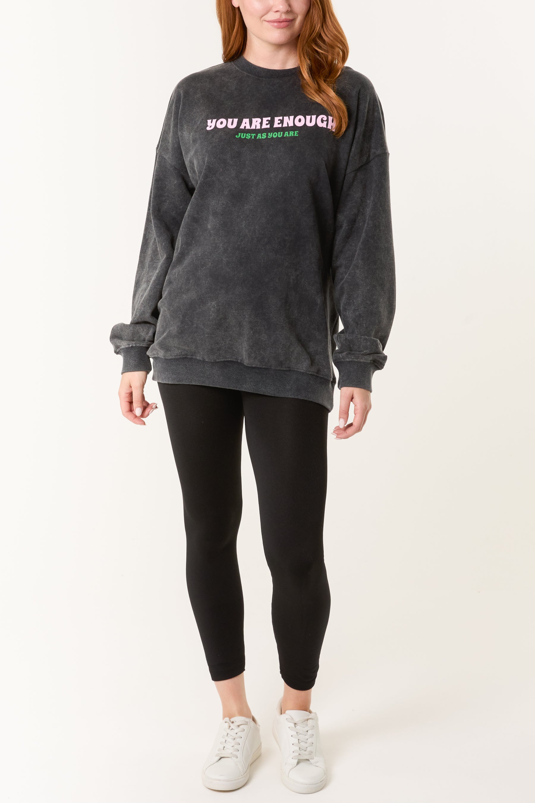 'You Are Enough' & Flower Acid Wash Sweatshirt