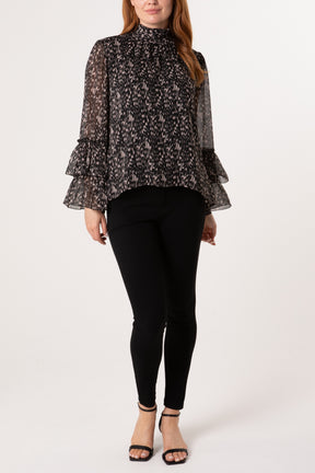 Speckled Print High Neck Blouse