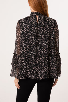 Speckled Print High Neck Blouse