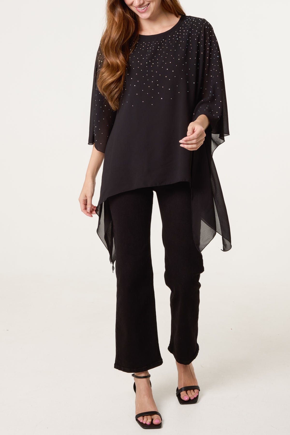Rhinestone Tunic Mesh Top