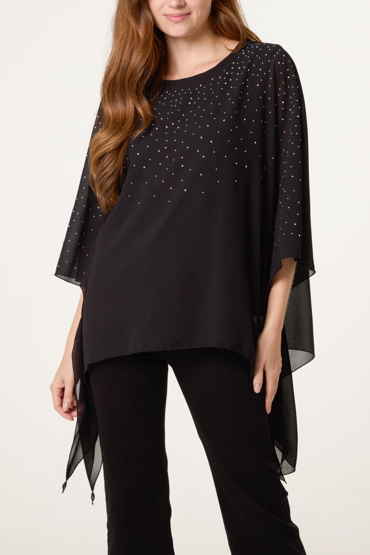 Rhinestone Tunic Mesh Top