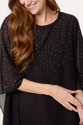 Rhinestone Tunic Mesh Top