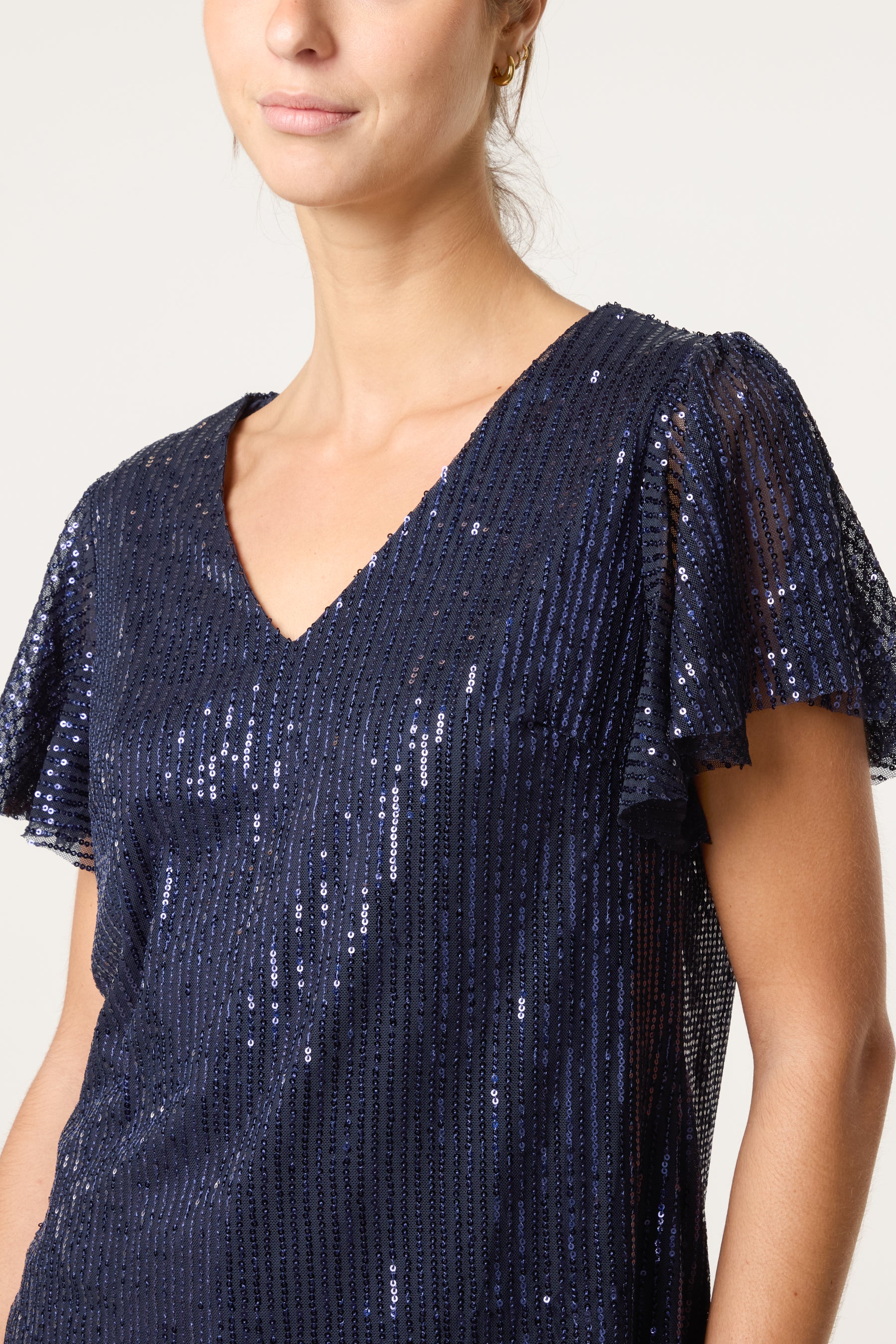 Angel Sleeve V-Neck Sequin Top