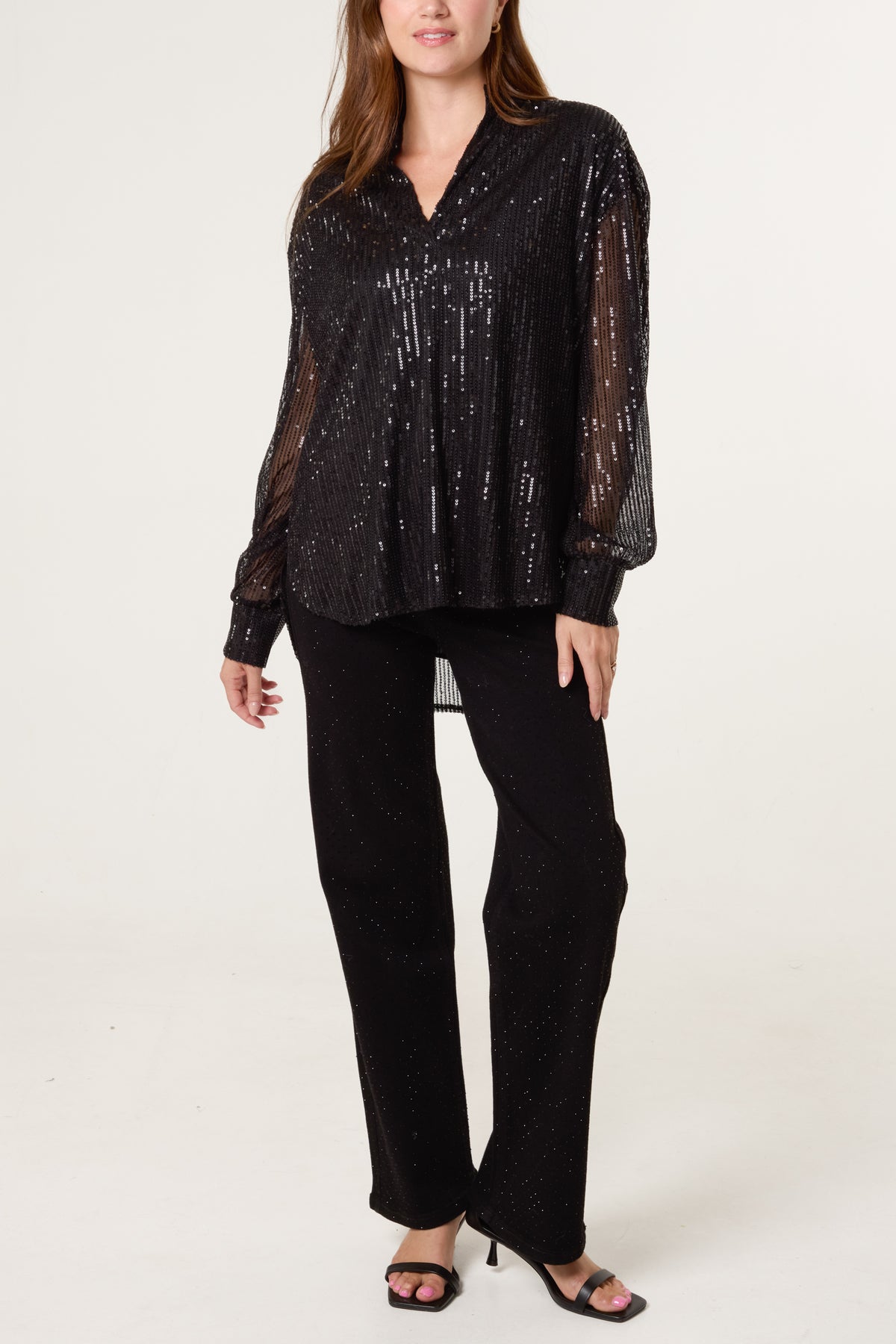 Grandad Collar Sequin Shirt