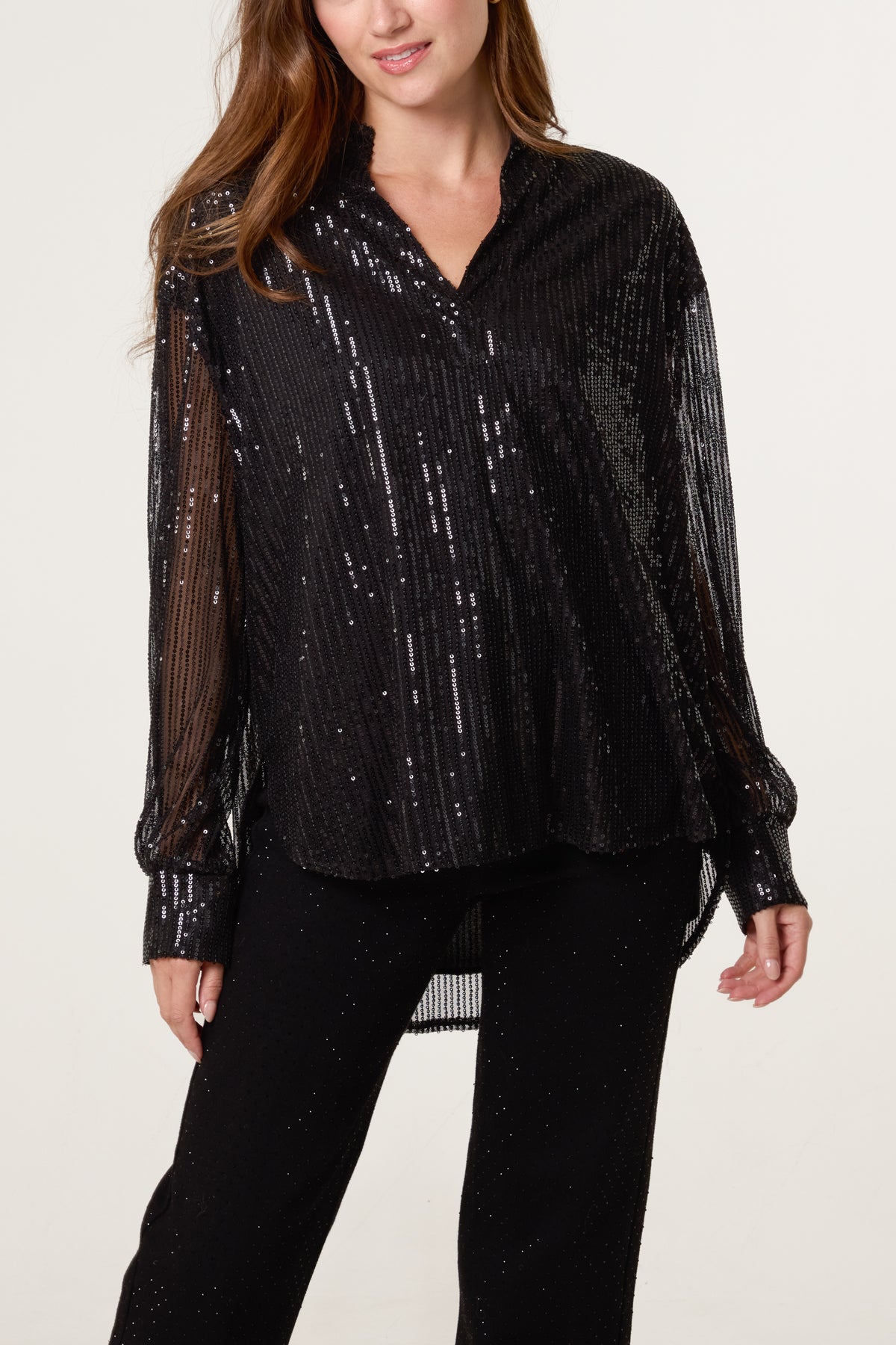 Grandad Collar Sequin Shirt