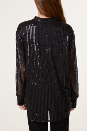 Grandad Collar Sequin Shirt