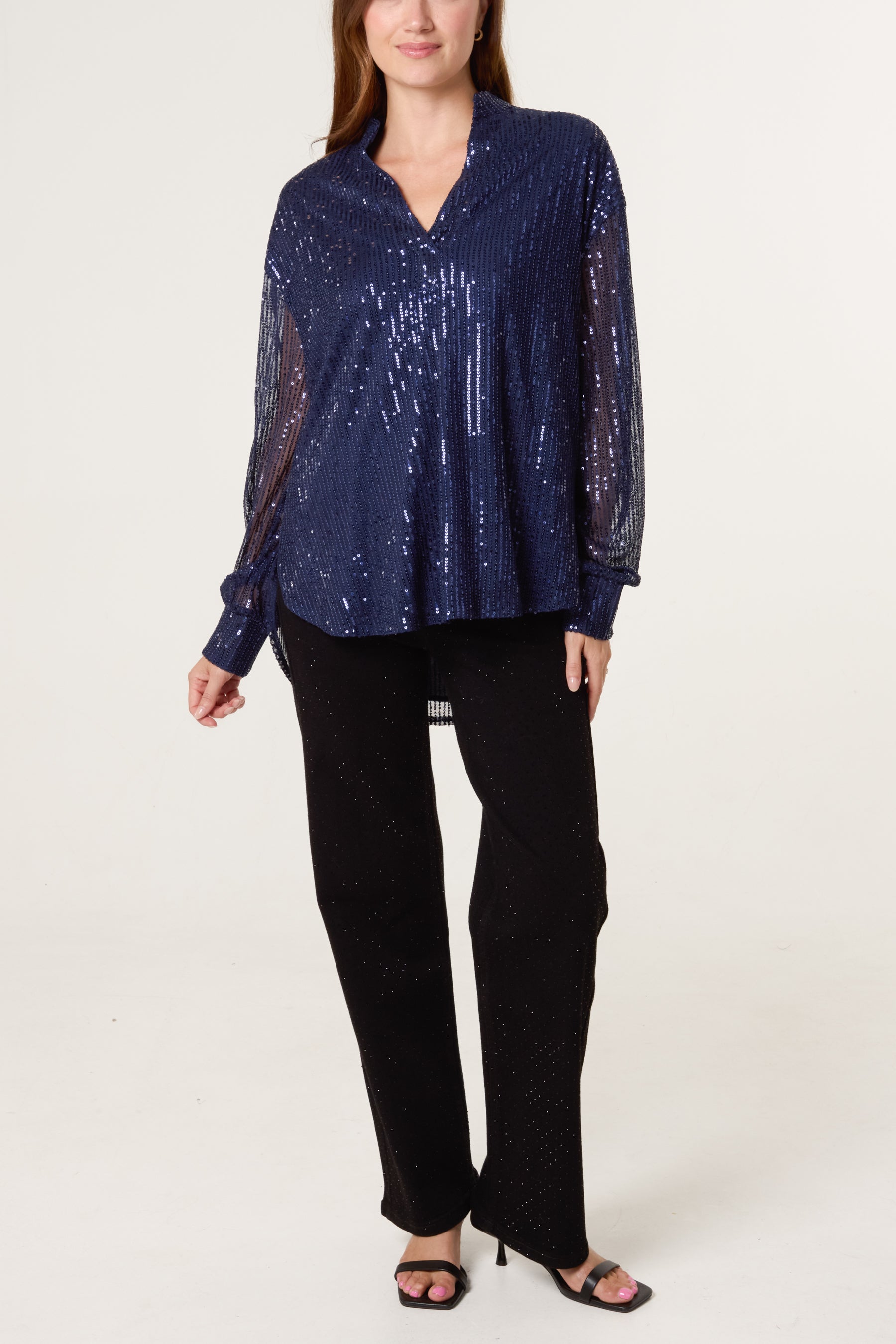 Grandad Collar Sequin Shirt