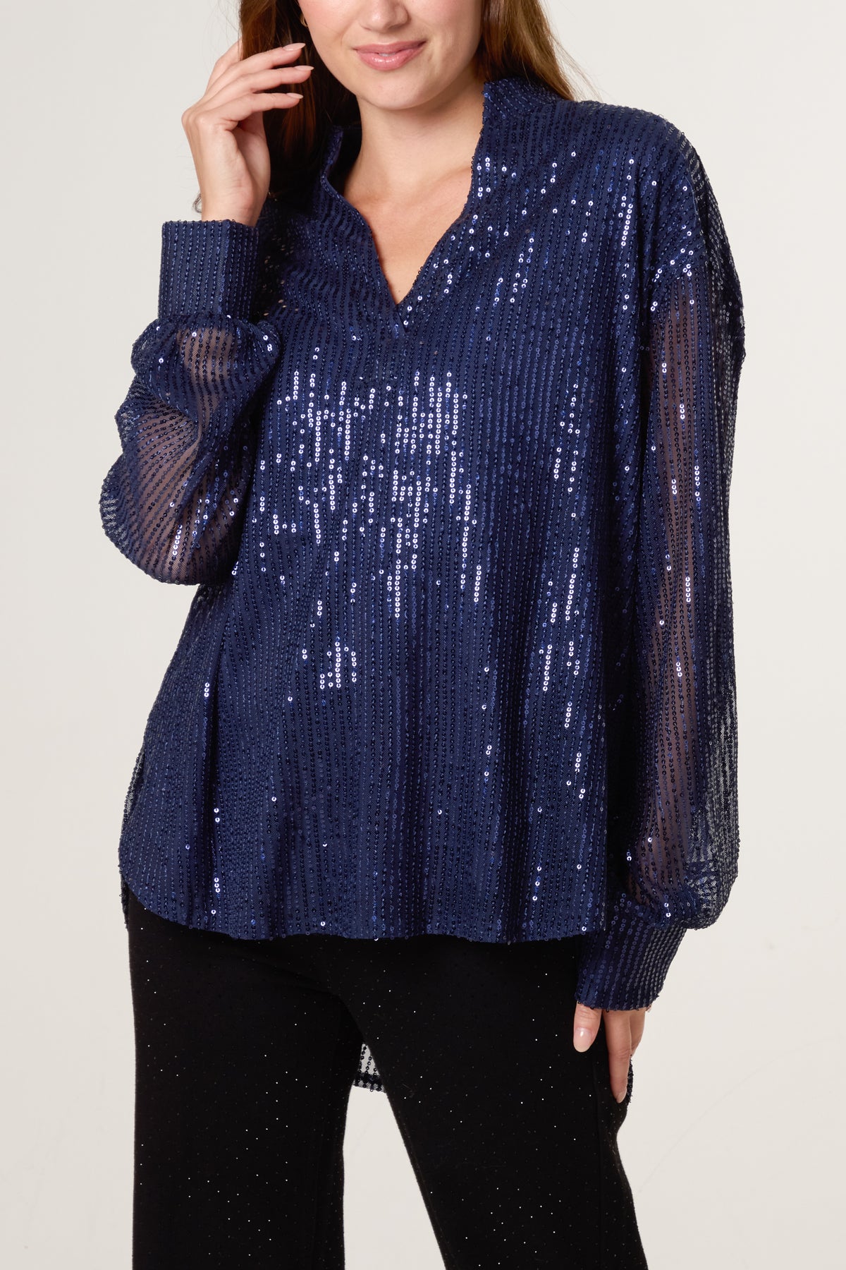 Grandad Collar Sequin Shirt