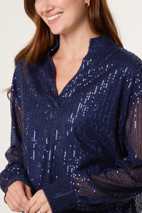 Grandad Collar Sequin Shirt
