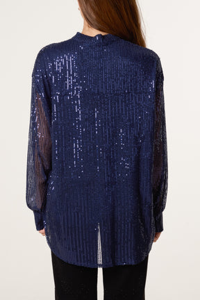 Grandad Collar Sequin Shirt