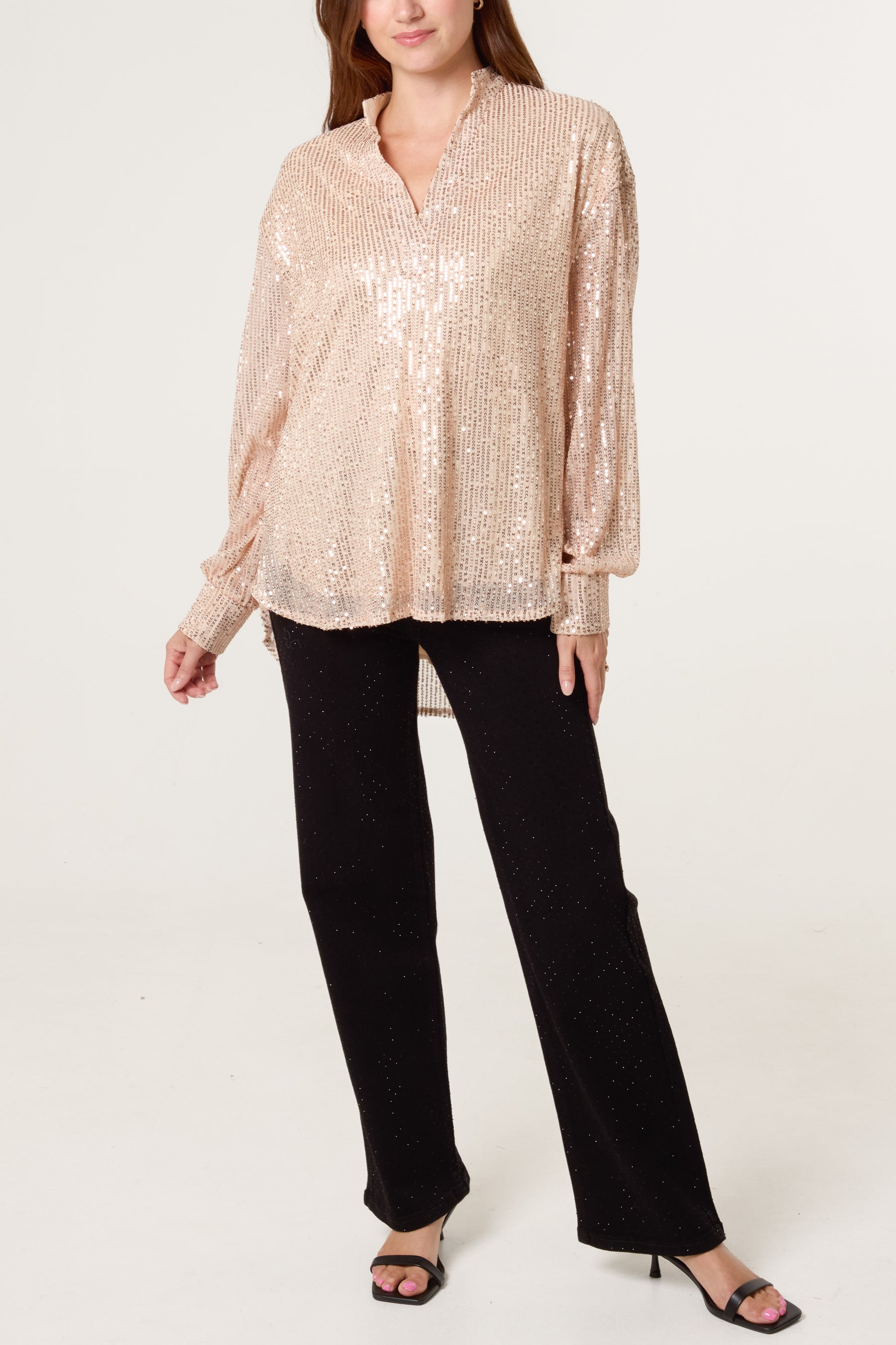 Grandad Collar Sequin Shirt