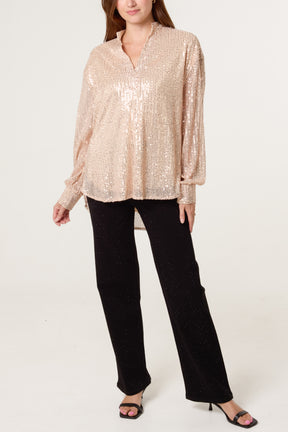 Grandad Collar Sequin Shirt