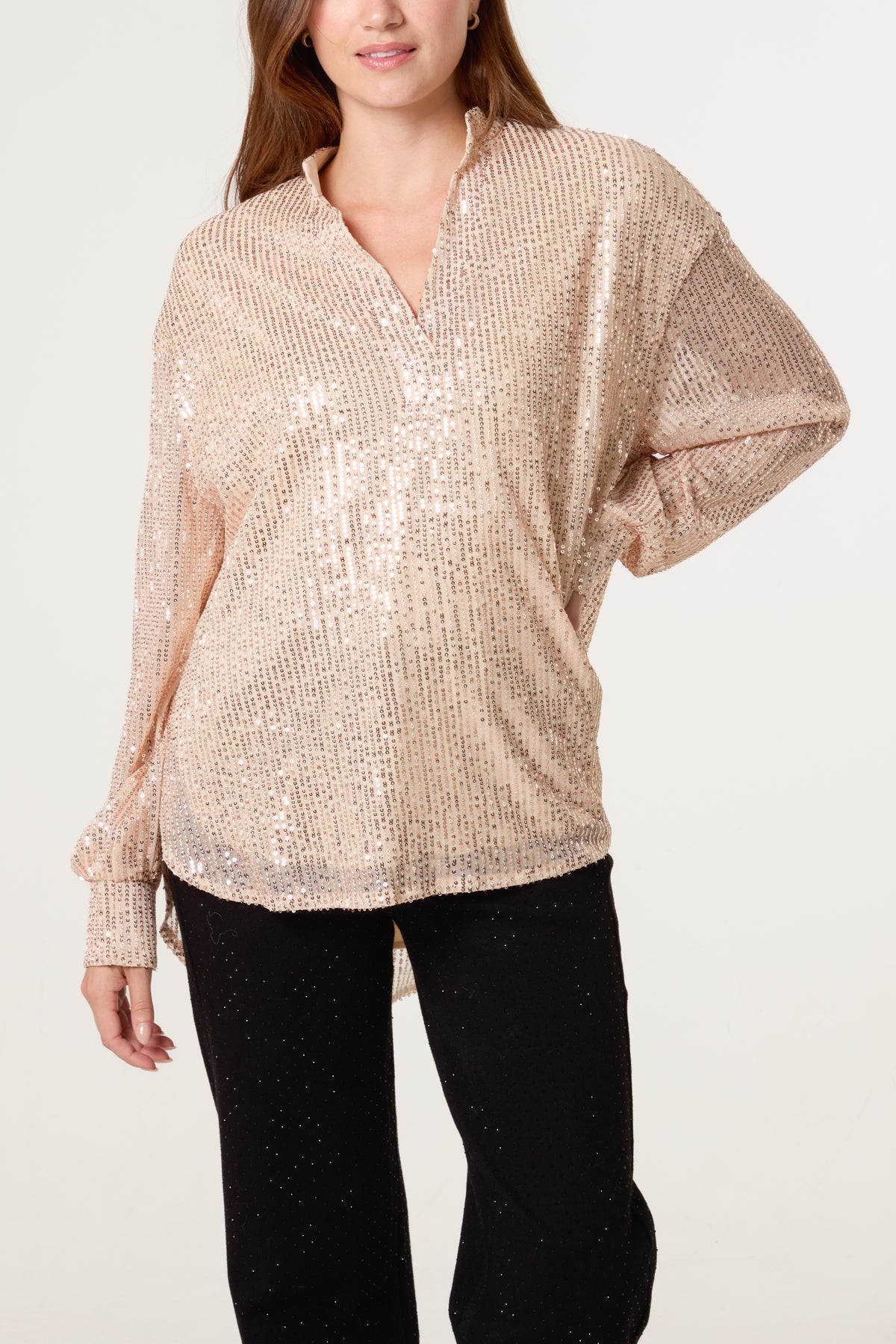 Grandad Collar Sequin Shirt