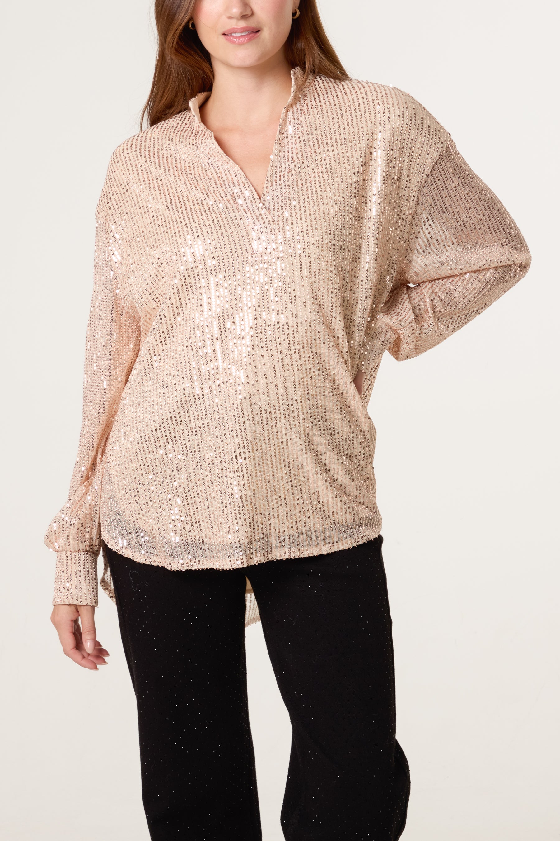 Grandad Collar Sequin Shirt