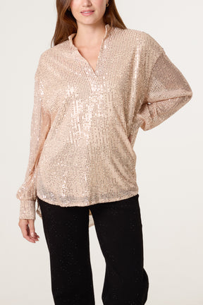 Grandad Collar Sequin Shirt
