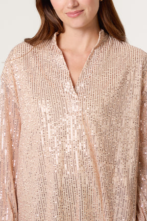 Grandad Collar Sequin Shirt