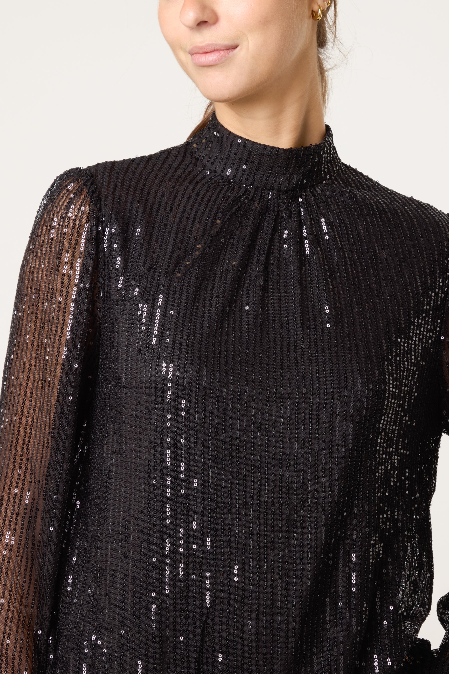 Sequin High Neck Puffball Top