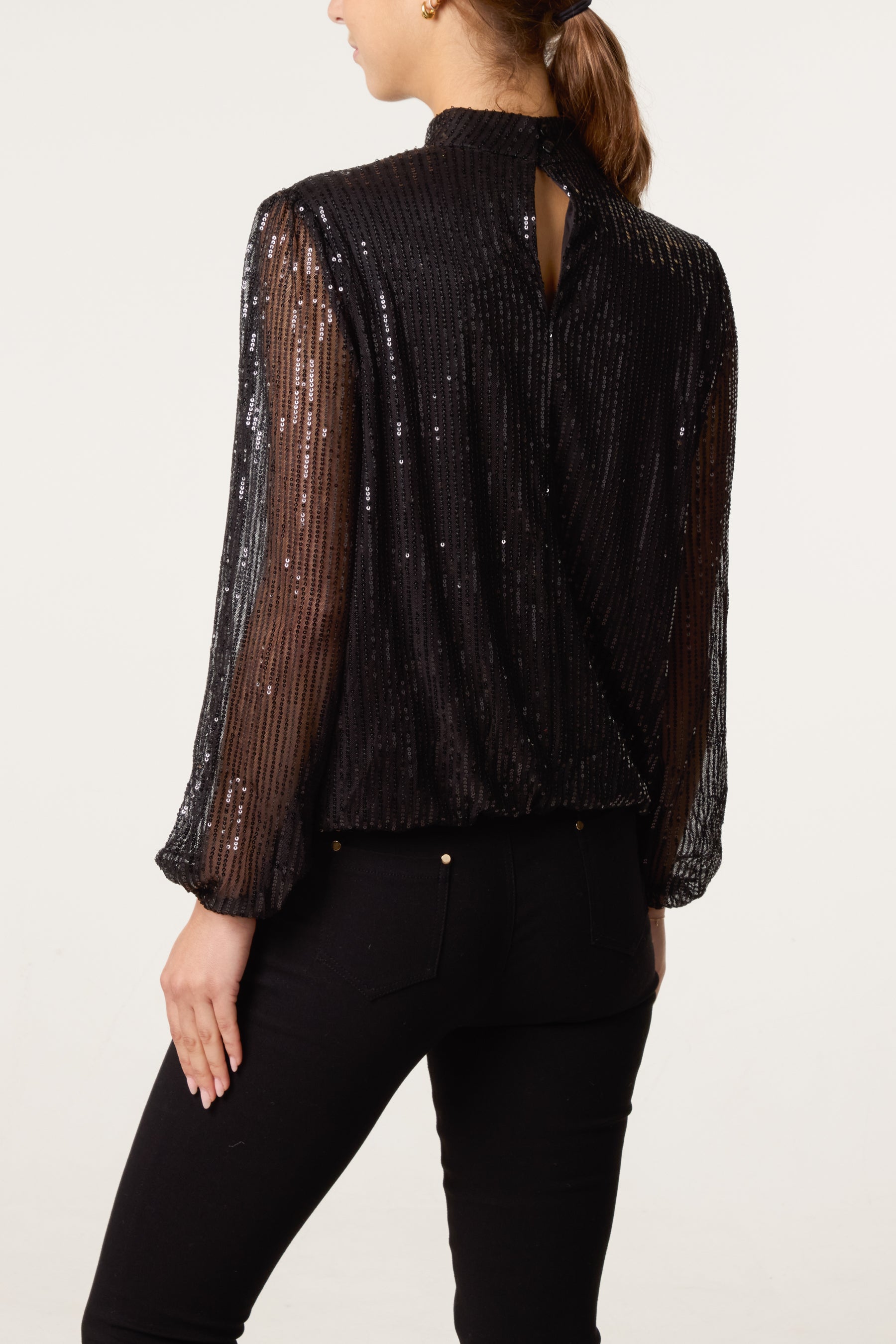 Sequin High Neck Puffball Top