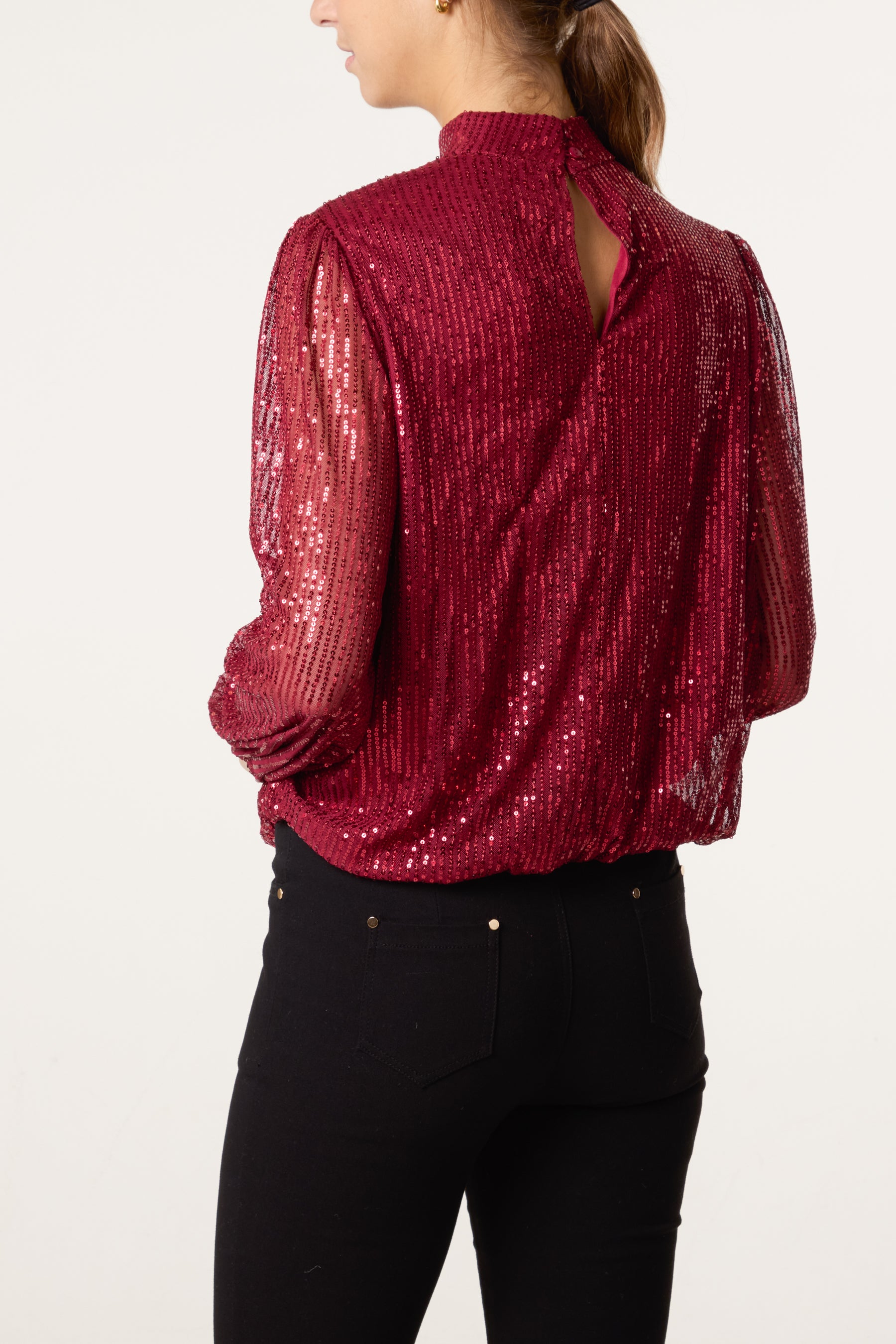 Sequin High Neck Puffball Top