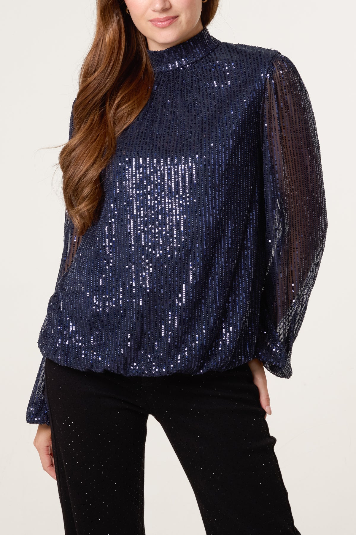 Sequin High Neck Puffball Top