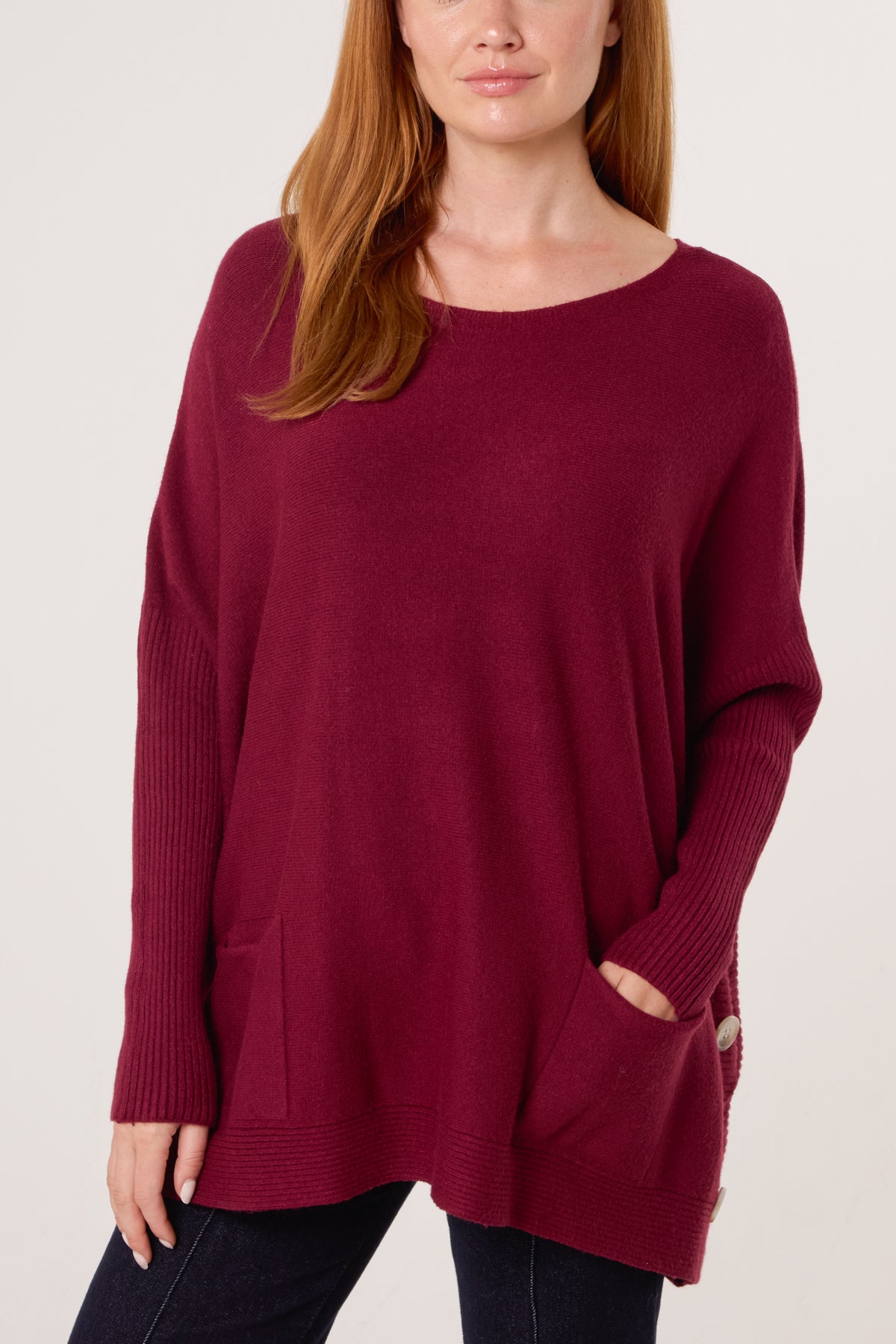Batwing Ribbed Sleeve Pocket Jumper
