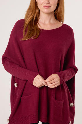 Batwing Ribbed Sleeve Pocket Jumper