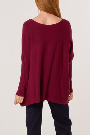 Batwing Ribbed Sleeve Pocket Jumper