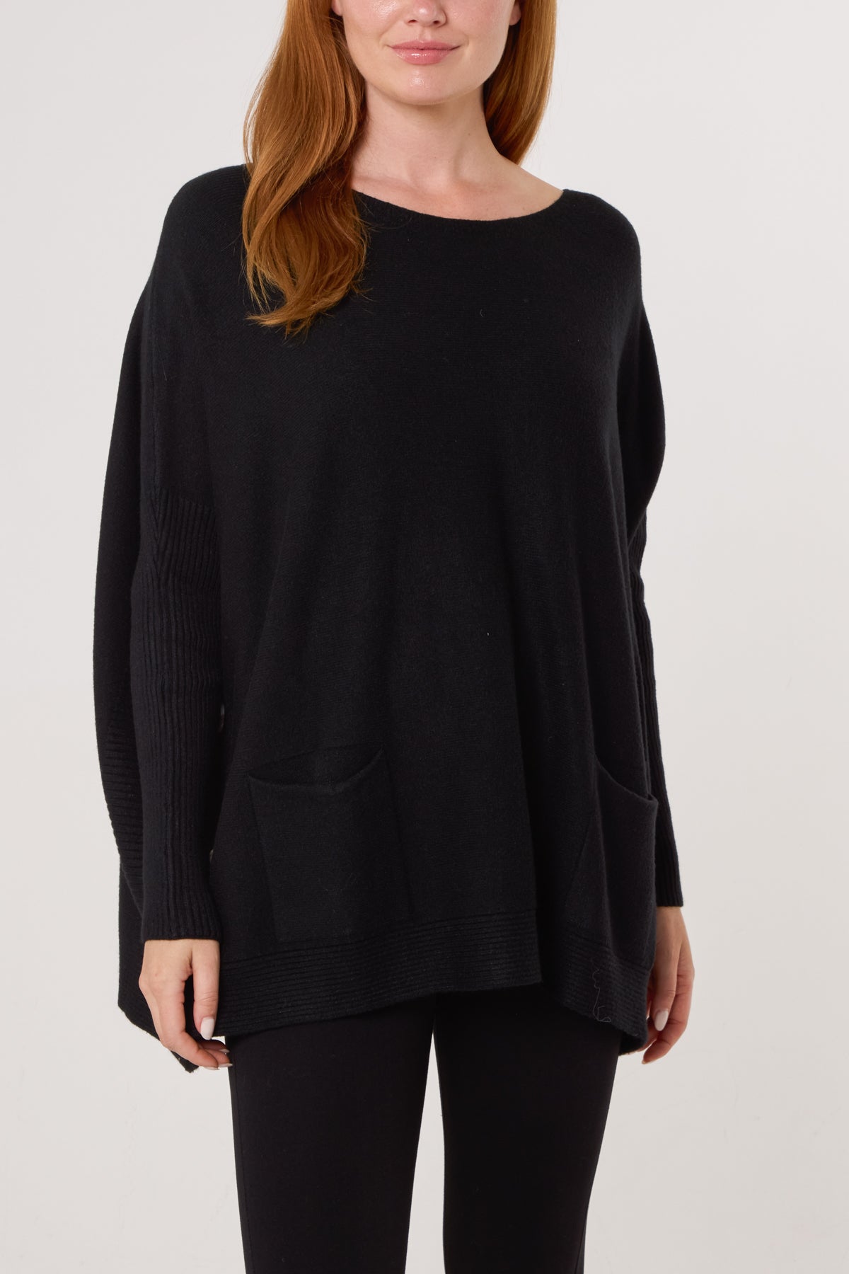 Batwing Ribbed Sleeve Pocket Jumper